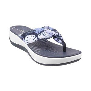 CLARKS Cloudsteppers Size 8 Women's Navy Blue White Tropical Leaf Sandal Thong